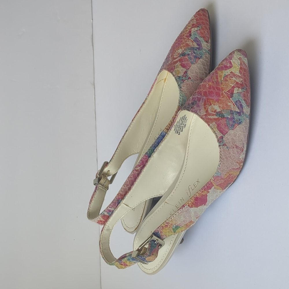 Anne Klein Colorful Floral Textured Slingback Kitten Heels
